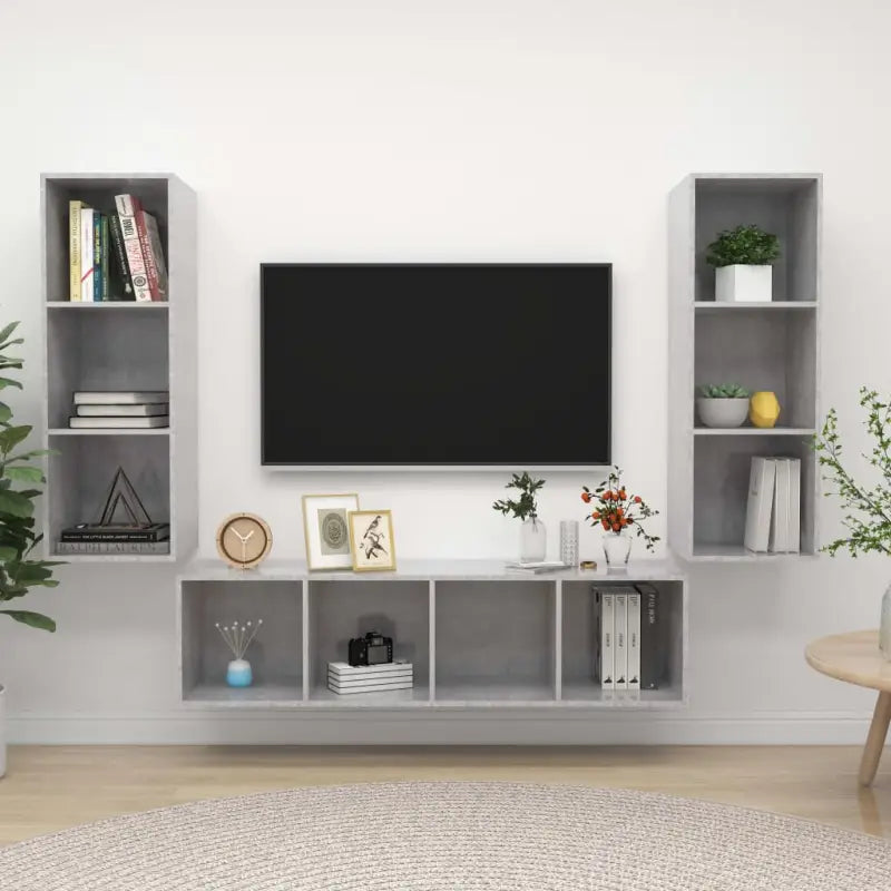 Tv-meubelwand met opbergruimte en muurbevestiging - Betongrijs / 1 - Tv-meubels