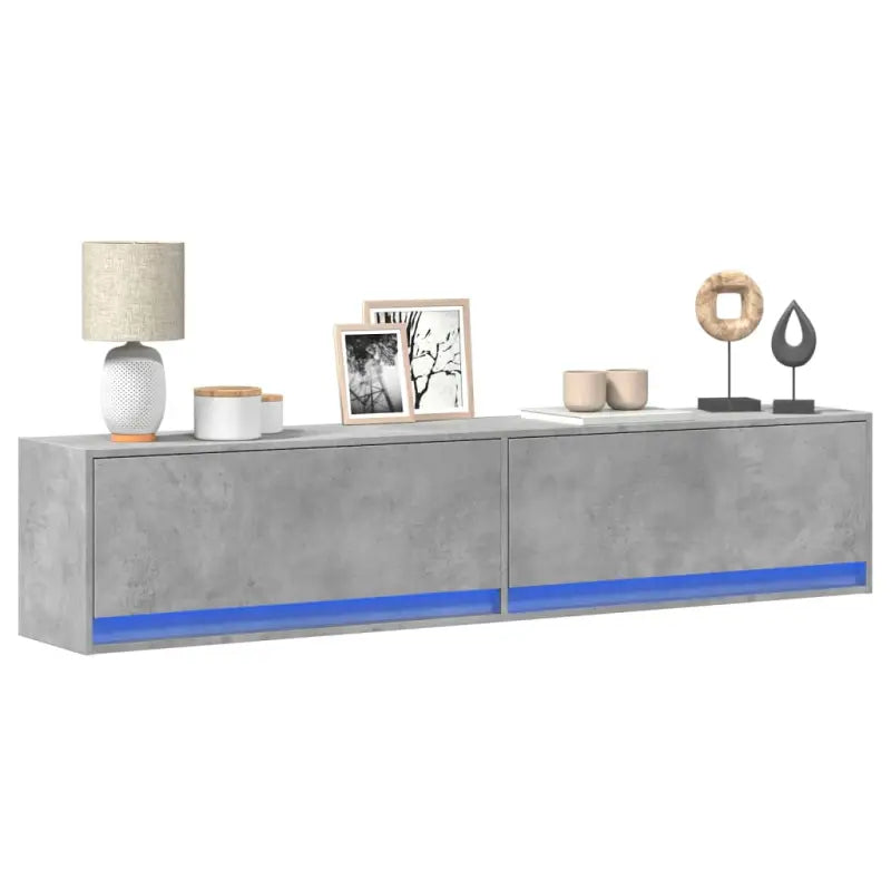 Tv-wandmeubel van bewerkt hout in gerookt eiken voor duurzame installatie - Betongrijs / 1 / 180 cm - Tv-meubels