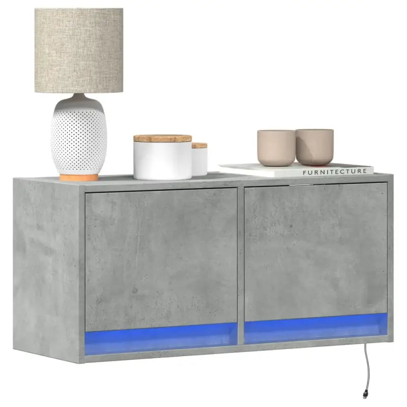 Tv-wandmeubel van bewerkt hout in gerookt eiken voor duurzame installatie - Betongrijs / 1 / 80 cm - Tv-meubels