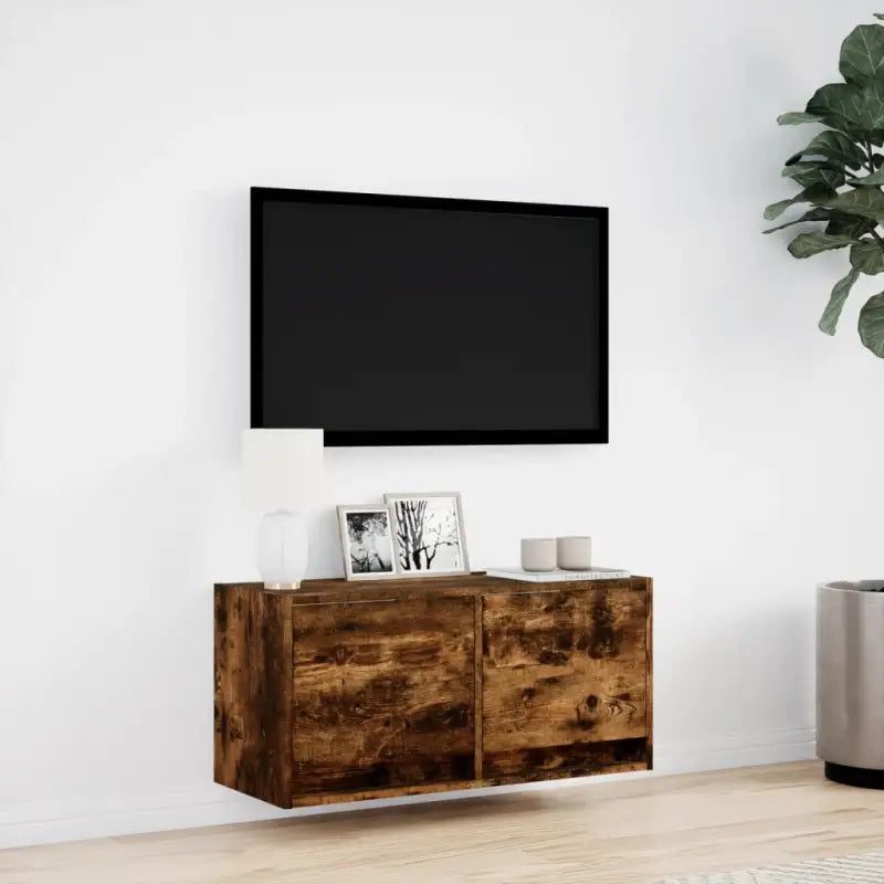 Tv-wandmeubel van bewerkt hout in gerookt eiken voor duurzame installatie - Tv-meubels