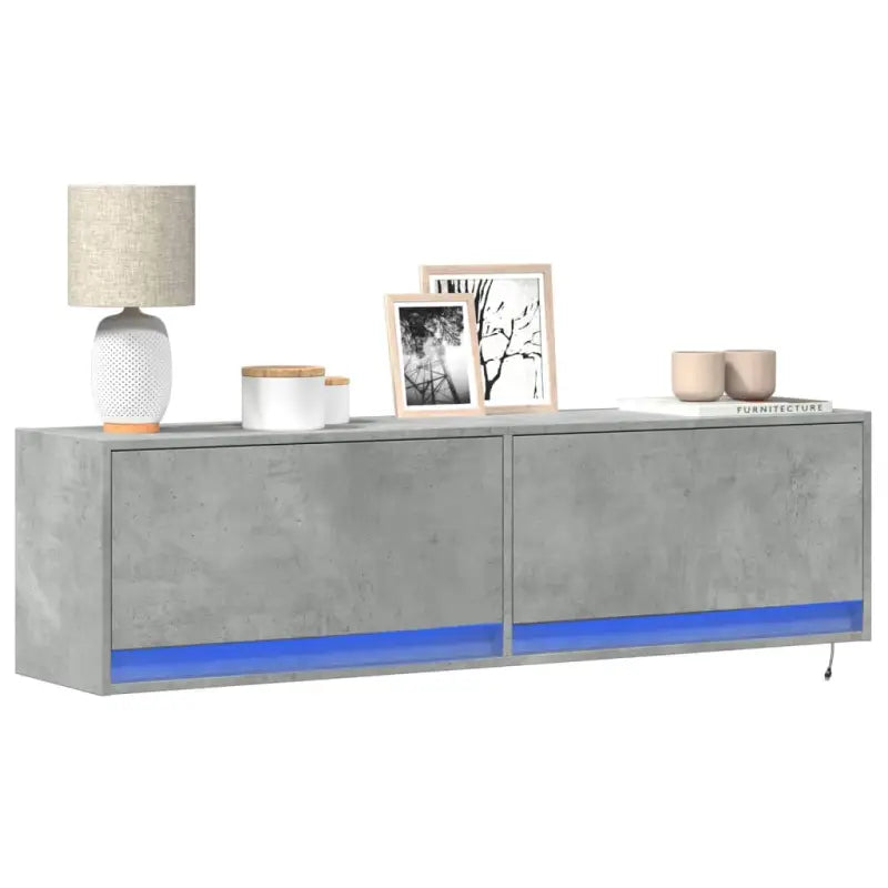 Tv-wandmeubel van bewerkt hout in gerookt eiken voor duurzame installatie - Betongrijs / 1 / 140 cm - Tv-meubels