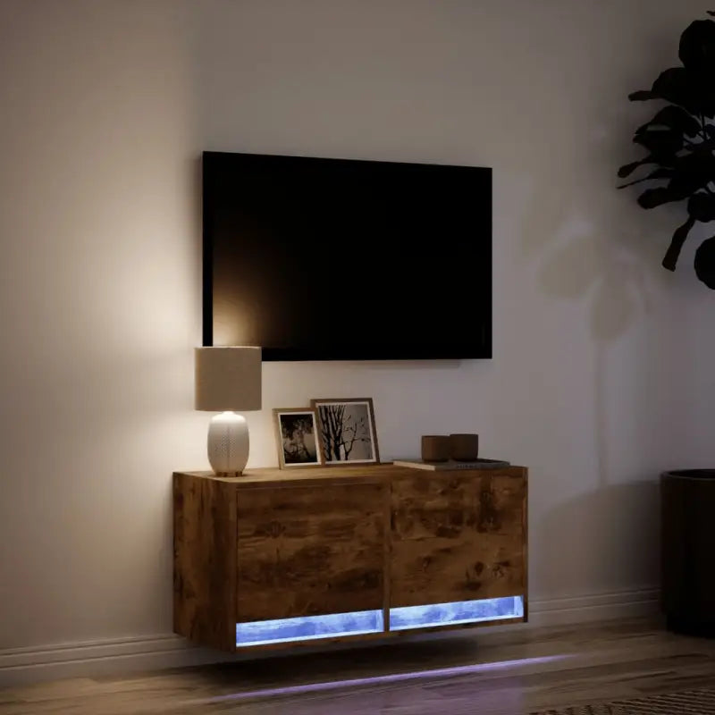 Tv-wandmeubel van bewerkt hout in gerookt eiken voor duurzame installatie - Tv-meubels