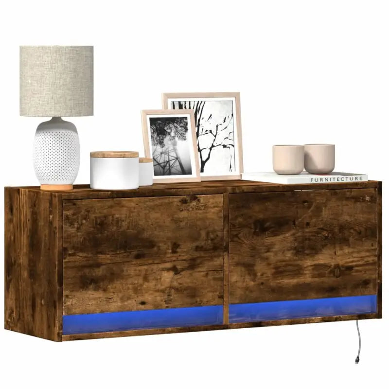 Tv-wandmeubel van bewerkt hout in gerookt eiken voor duurzame installatie - Gerookt eiken / 1 / 100 cm - Tv-meubels