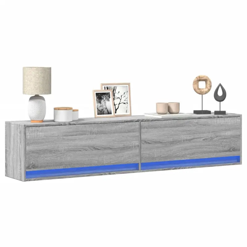 Tv-wandmeubel van bewerkt hout in gerookt eiken voor duurzame installatie - Grijs sonoma / 1 / 180 cm - Tv-meubels