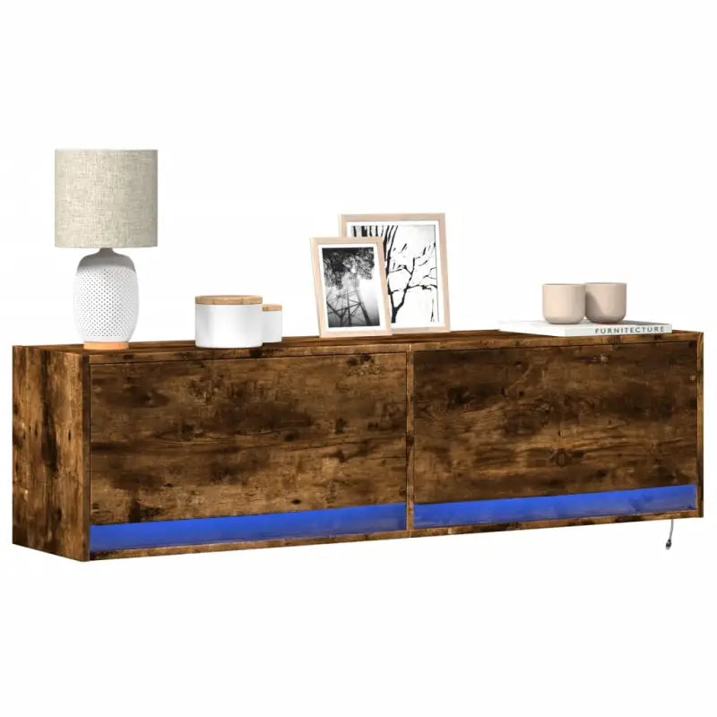 Tv-wandmeubel van bewerkt hout in gerookt eiken voor duurzame installatie - Gerookt eiken / 1 / 140 cm - Tv-meubels
