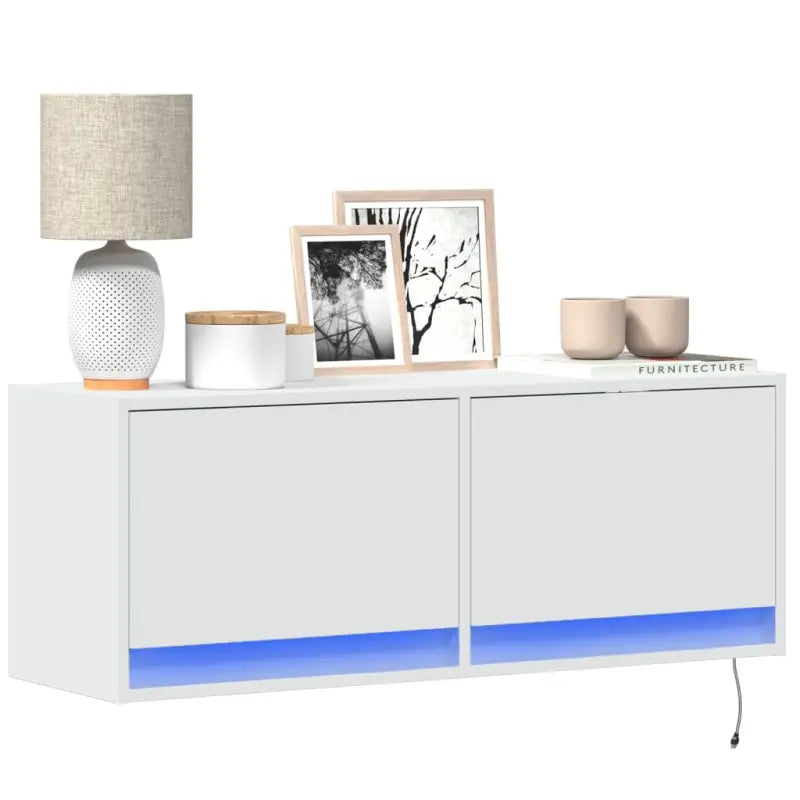 Tv-wandmeubel van bewerkt hout in gerookt eiken voor duurzame installatie - Wit / 1 / 100 cm - Tv-meubels