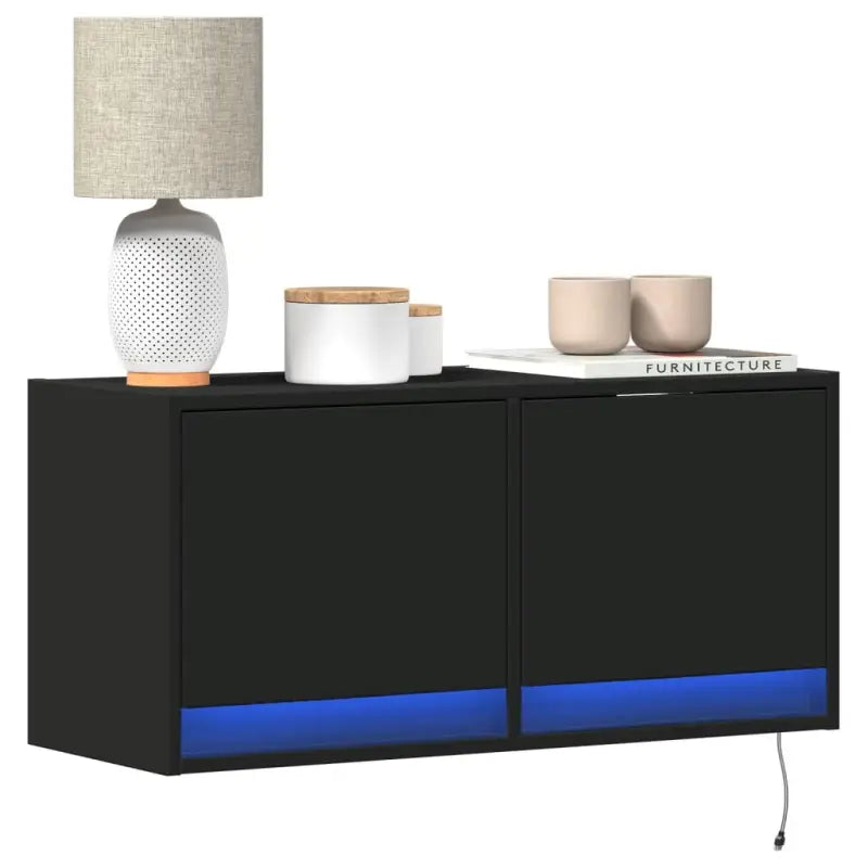 Tv-wandmeubel van bewerkt hout in gerookt eiken voor duurzame installatie - Zwart / 1 / 80 cm - Tv-meubels