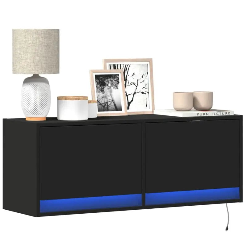 Tv-wandmeubel van bewerkt hout in gerookt eiken voor duurzame installatie - Zwart / 1 / 100 cm - Tv-meubels