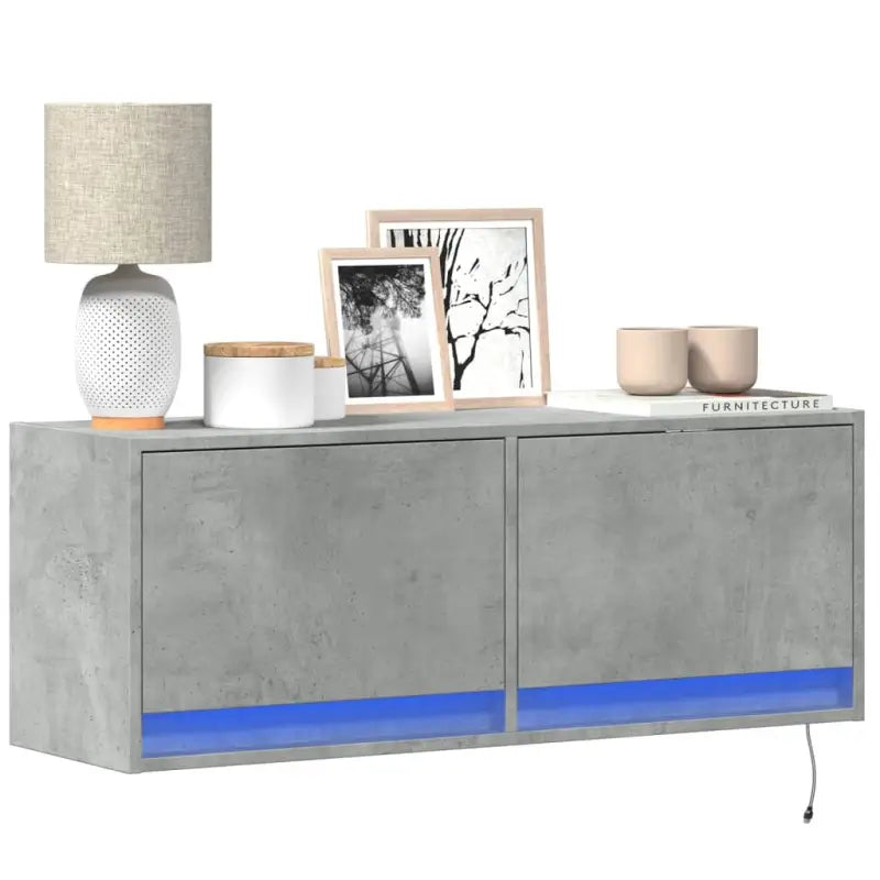 Tv-wandmeubel van bewerkt hout in gerookt eiken voor duurzame installatie - Betongrijs / 1 / 100 cm - Tv-meubels