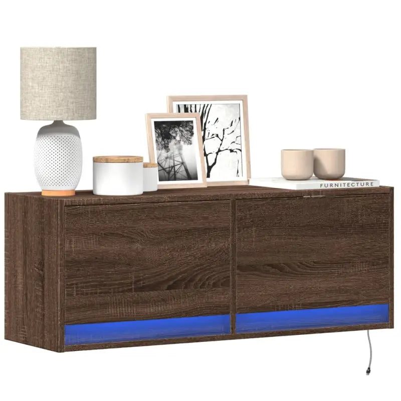 Tv-wandmeubel van bewerkt hout in gerookt eiken voor duurzame installatie - bruin eikenkleur / 1 / 100 cm - Tv-meubels