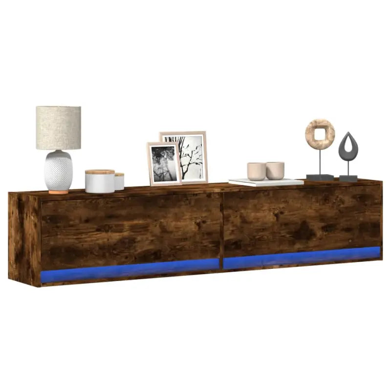 Tv-wandmeubel van bewerkt hout in gerookt eiken voor duurzame installatie - Gerookt eiken / 1 / 180 cm - Tv-meubels