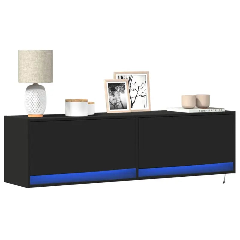 Tv-wandmeubel van bewerkt hout in gerookt eiken voor duurzame installatie - Zwart / 1 / 140 cm - Tv-meubels