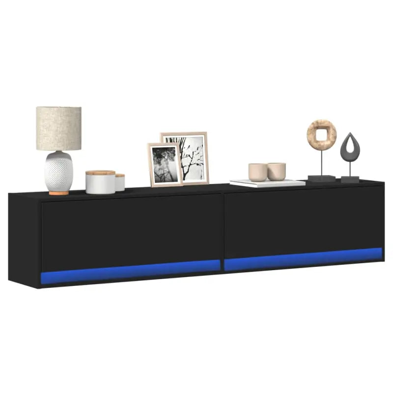 Tv-wandmeubel van bewerkt hout in gerookt eiken voor duurzame installatie - Zwart / 1 / 180 cm - Tv-meubels