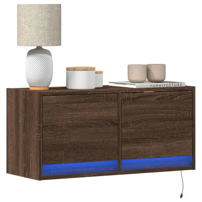 Tv-wandmeubel van bewerkt hout in gerookt eiken voor duurzame installatie - bruin eikenkleur / 1 / 80 cm - Tv-meubels