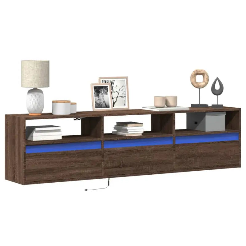 Tv-wandmeubel van bewerkt hout in gerookt eiken voor stabiele opstelling - bruin eikenkleur / 1 / 180 cm - Tv-meubels