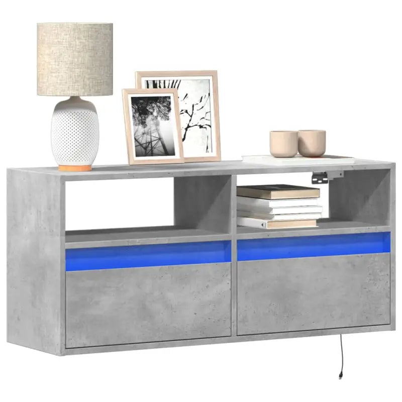 Tv-wandmeubel van bewerkt hout in gerookt eiken voor stabiele opstelling - Betongrijs / 1 / 100 cm - Tv-meubels