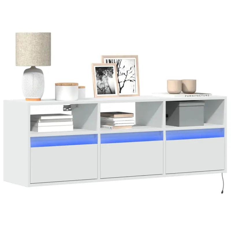 Tv-wandmeubel van bewerkt hout in gerookt eiken voor stabiele opstelling - Wit / 1 / 130 cm - Tv-meubels