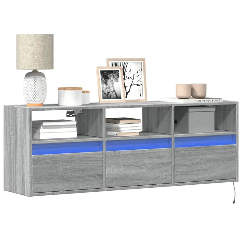 Tv-wandmeubel van bewerkt hout in gerookt eiken voor stabiele opstelling - Grijs sonoma / 1 / 130 cm - Tv-meubels