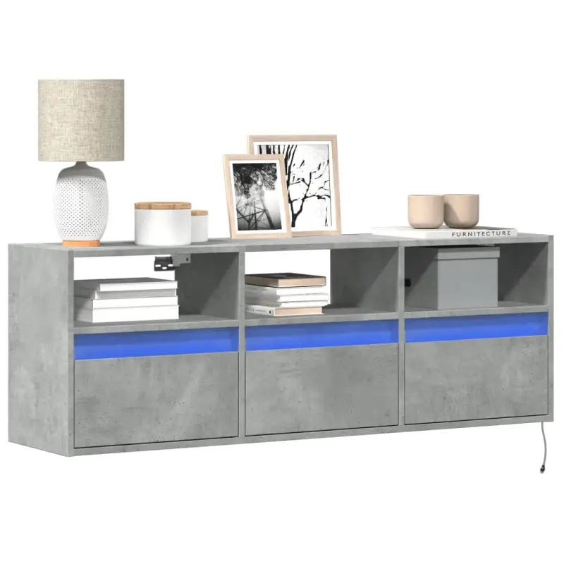 Tv-wandmeubel van bewerkt hout in gerookt eiken voor stabiele opstelling - Betongrijs / 1 / 130 cm - Tv-meubels