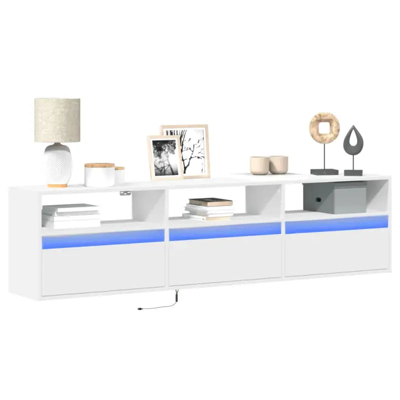 Tv-wandmeubel van bewerkt hout in gerookt eiken voor stabiele opstelling - Wit / 1 / 180 cm - Tv-meubels
