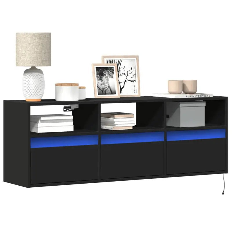 Tv-wandmeubel van bewerkt hout in gerookt eiken voor stabiele opstelling - Zwart / 1 / 130 cm - Tv-meubels