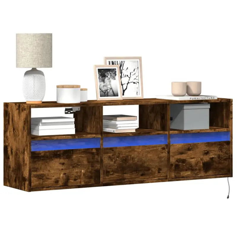 Tv-wandmeubel van bewerkt hout in gerookt eiken voor stabiele opstelling - Gerookt eiken / 1 / 130 cm - Tv-meubels