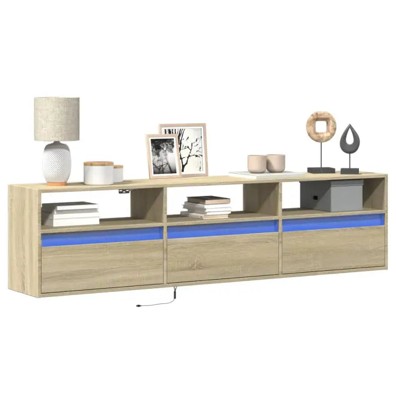 Tv-wandmeubel van bewerkt hout in gerookt eiken voor stabiele opstelling - Sonoma eiken / 1 / 180 cm - Tv-meubels