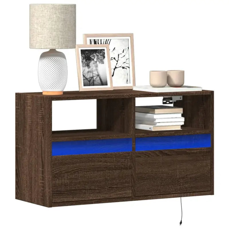 Tv-wandmeubel van bewerkt hout in gerookt eiken voor stabiele opstelling - bruin eikenkleur / 1 / 80 cm - Tv-meubels