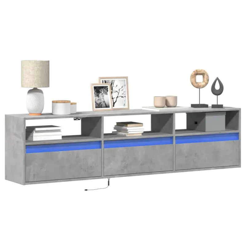 Tv-wandmeubel van bewerkt hout in gerookt eiken voor stabiele opstelling - Betongrijs / 1 / 180 cm - Tv-meubels