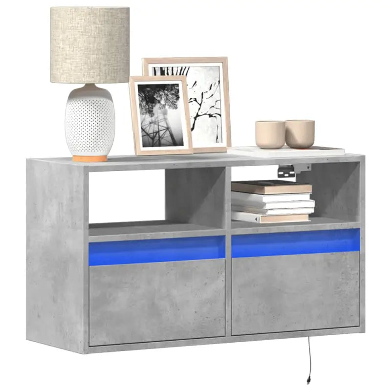 Tv-wandmeubel van bewerkt hout in gerookt eiken voor stabiele opstelling - Betongrijs / 1 / 80 cm - Tv-meubels