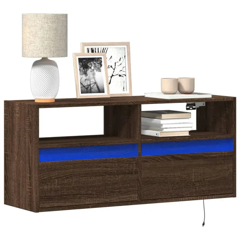 Tv-wandmeubel van bewerkt hout in gerookt eiken voor stabiele opstelling - bruin eikenkleur / 1 / 100 cm - Tv-meubels