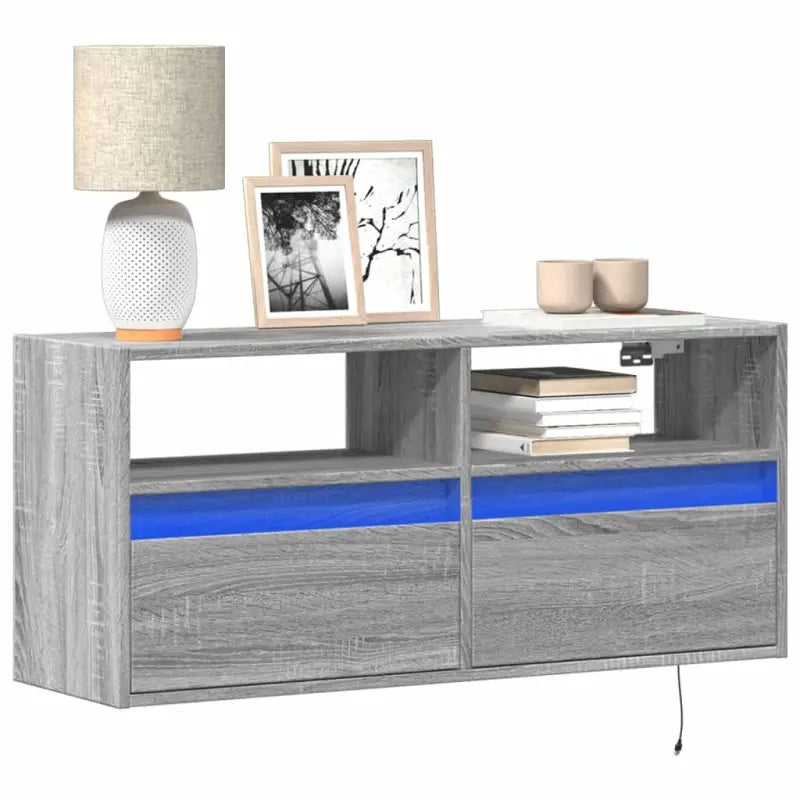 Tv-wandmeubel van bewerkt hout in gerookt eiken voor stabiele opstelling - Grijs sonoma / 1 / 100 cm - Tv-meubels