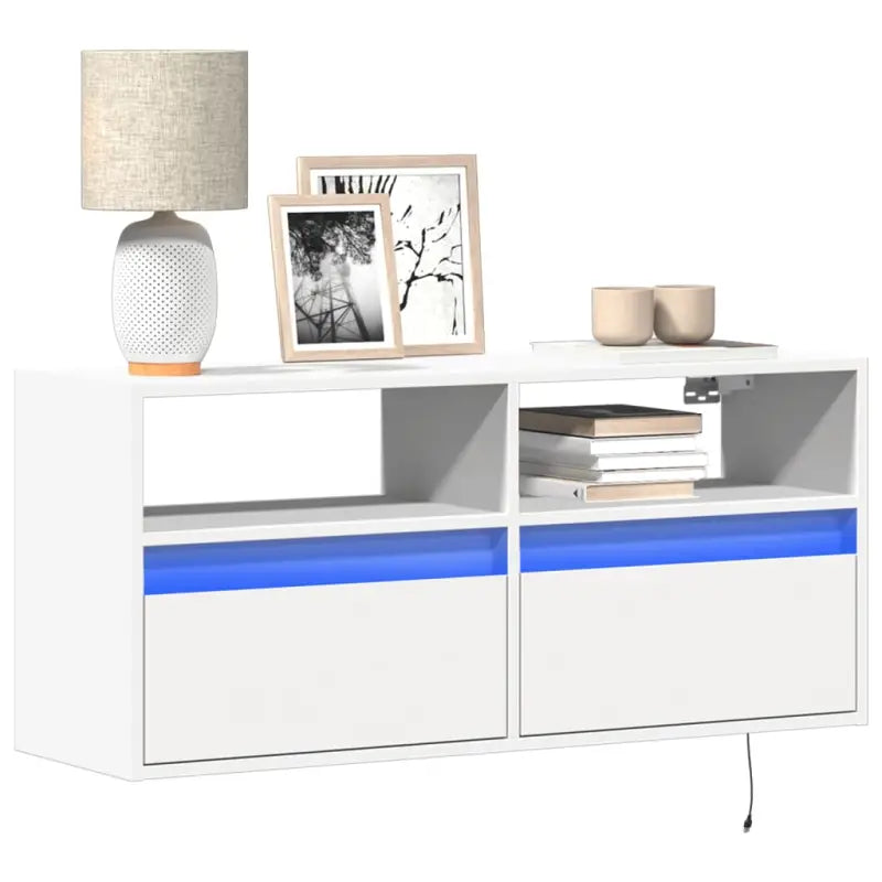 Tv-wandmeubel van bewerkt hout in gerookt eiken voor stabiele opstelling - Wit / 1 / 100 cm - Tv-meubels