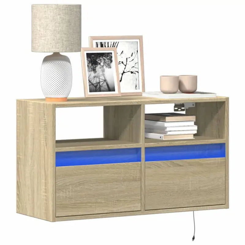 Tv-wandmeubel van bewerkt hout in gerookt eiken voor stabiele opstelling - Sonoma eiken / 1 / 80 cm - Tv-meubels