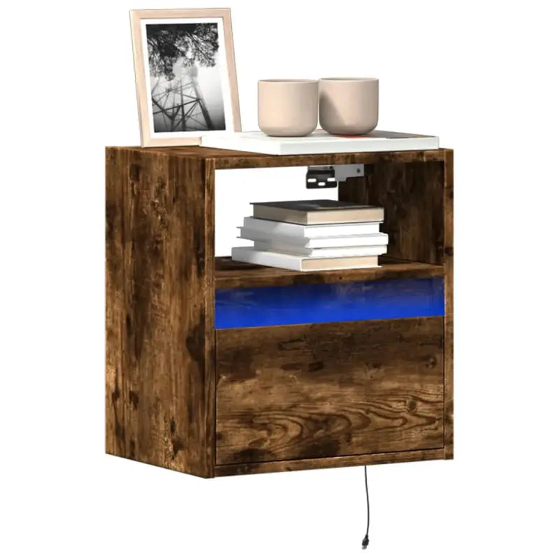 Tv-wandmeubel van bewerkt hout in gerookt eiken voor stabiele opstelling - Gerookt eiken / 1 / 41 cm - Tv-meubels