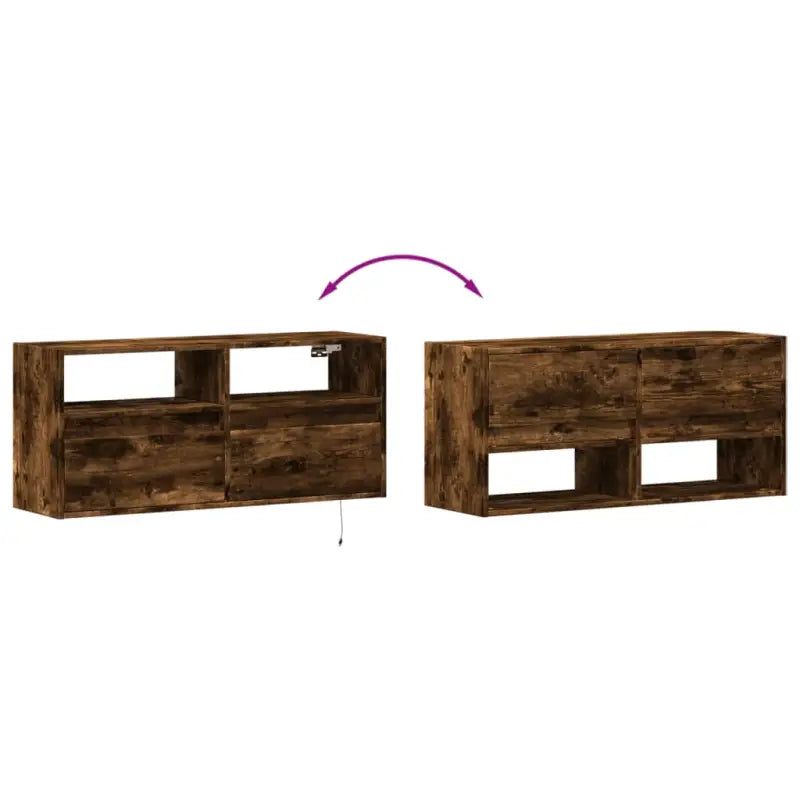 Tv-wandmeubel van bewerkt hout in gerookt eiken voor stabiele opstelling - Tv-meubels