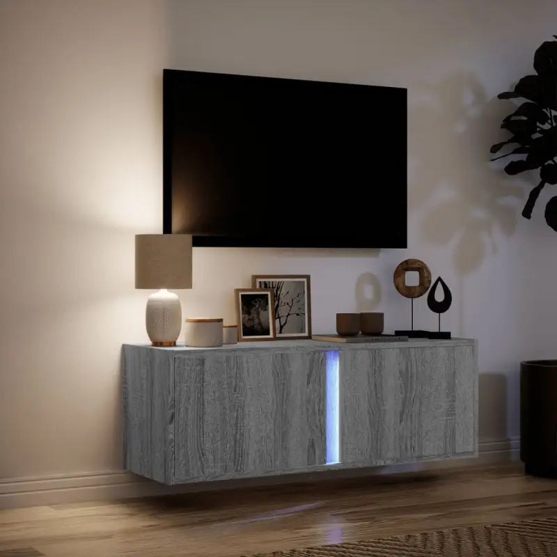 Tv-wandmeubel van bewerkt hout in grijs sonoma voor een nette woonkamer - Tv-meubels