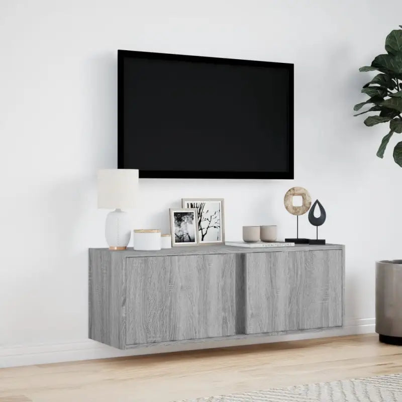 Tv-wandmeubel van bewerkt hout in grijs sonoma voor een nette woonkamer - Tv-meubels