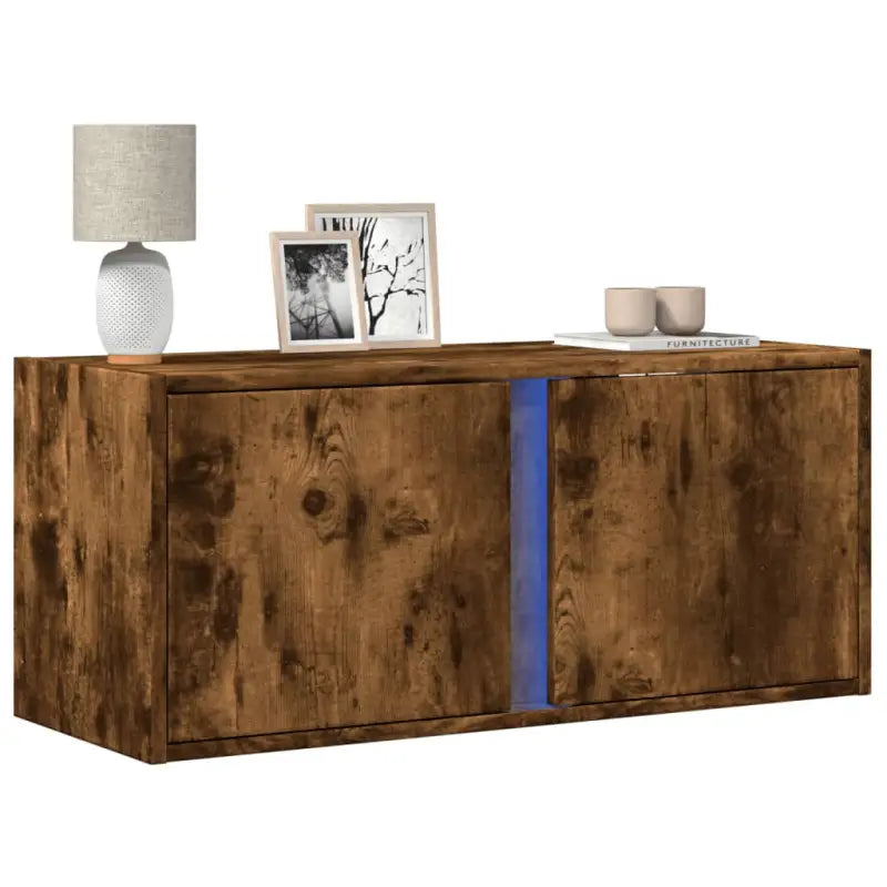 Tv-wandmeubel van bewerkt hout in grijs sonoma voor een nette woonkamer - Gerookt eiken / 1 / 80 cm - Tv-meubels
