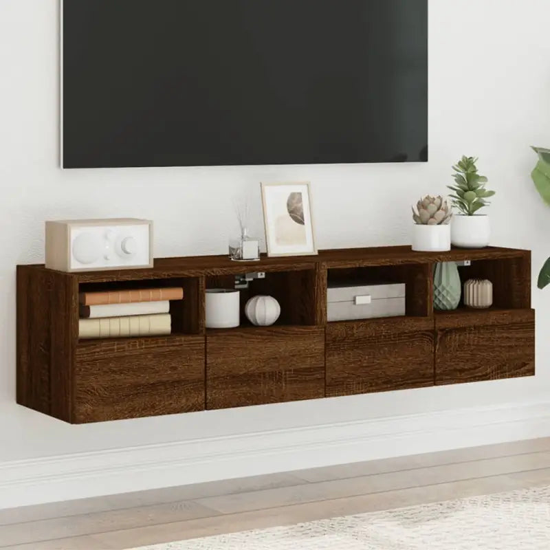 Tv-wandmeubels van bewerkt hout voor een opgeruimde woonkamer - bruin eikenkleur / 2 / 60 cm - Tv-meubels