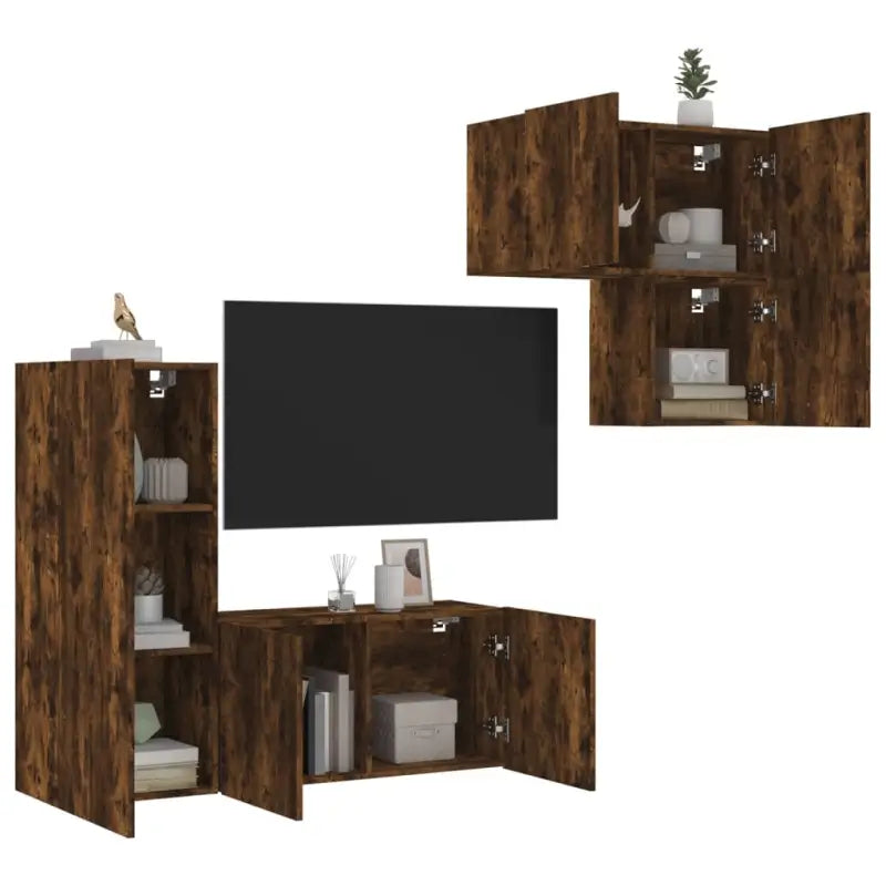 Tv-wandmeubels van bewerkt hout voor een opgeruimde woonkamer - Gerookt eiken / 1 - Tv-meubels