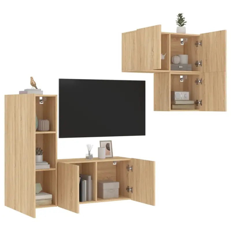 Tv-wandmeubels van bewerkt hout voor een opgeruimde woonkamer - Sonoma eiken / 1 - Tv-meubels