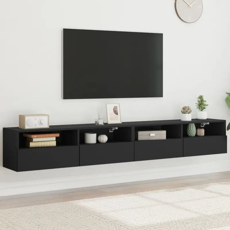 Tv-wandmeubels van bewerkt hout voor een opgeruimde woonkamer - Zwart / 2 / 100 cm - Tv-meubels