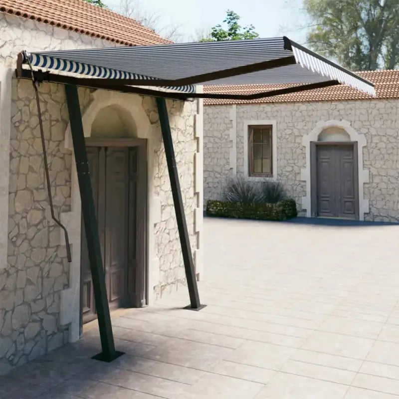 Uitbreidbare terrasluifel met gepoedercoat aluminium voor bescherming en koelte - Blauw en wit / 3.5 x 2.5 m / 1