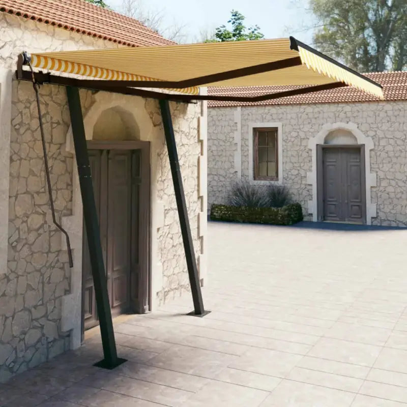Uitbreidbare terrasluifel met gepoedercoat aluminium voor bescherming en koelte - Geel en wit / 3.5 x 2.5 m / 1