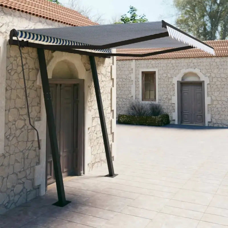 Uitbreidbare terrasluifel met gepoedercoat aluminium voor bescherming en koelte - Blauw en wit / 3 x 2.5 m / 1