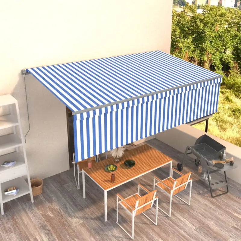 Uitschuifbare aluminium buitenluifel voor schaduw en koelte - Blauw en wit / 5 x 3 m / 1 - Zonwering