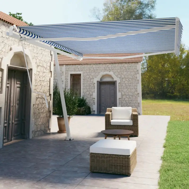 Uitschuifbare buitenluifel met gepoedercoat aluminium frame - Blauw en wit / 450 x 350 cm / 1 - Zonwering