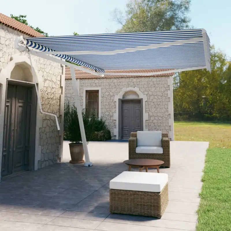 Uitschuifbare buitenluifel met gepoedercoat aluminium frame - Blauw en wit / 500 x 350 cm / 1 - Zonwering