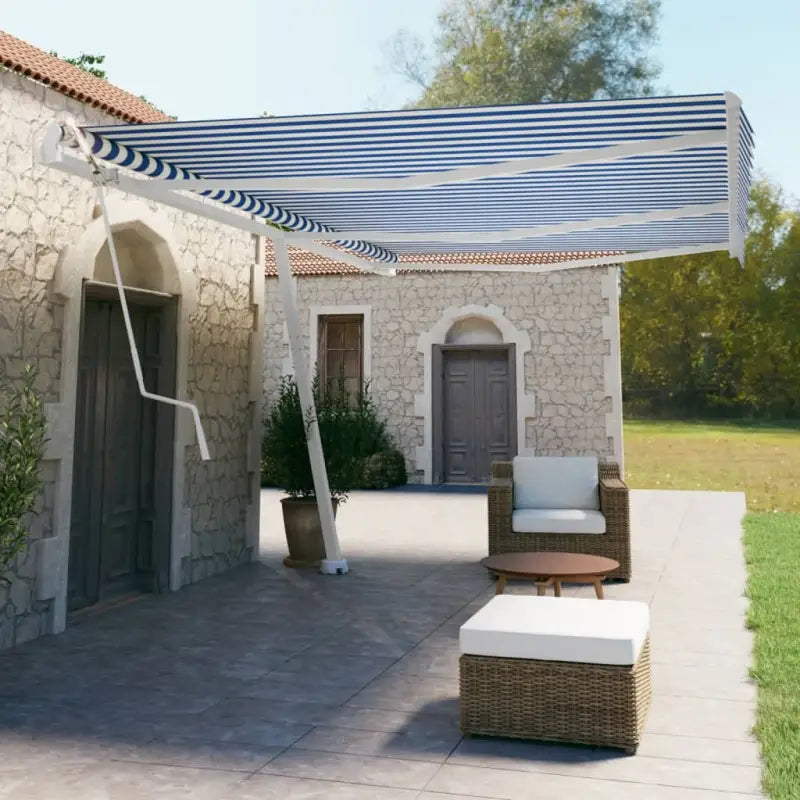 Uitschuifbare buitenluifel met gepoedercoat aluminium frame - Blauw en wit / 600 x 350 cm / 1 - Zonwering